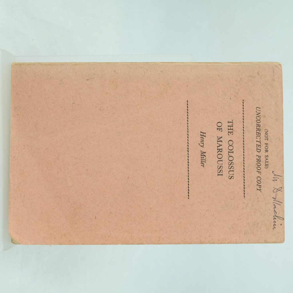 Uncorrected proof of The Colossus of Maroussi by Henry Miller