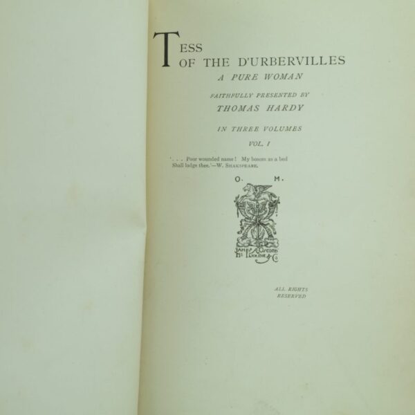 Tess of D'Urbervilles by Thomas Hardy 3 vols
