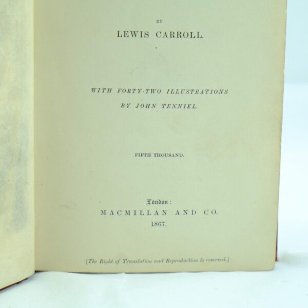 Alice in Wonderland by Lewis CArroll 1st 1867 5th thousandth