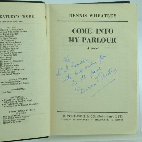 Come into my Parlour by Dennis Wheatley signed 1st